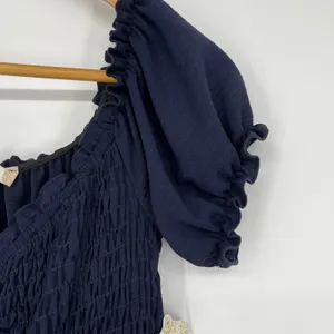 Altar'd State Navy Blue Smocked‎ Puff Sleeve Babydoll Dress Size M Milkmaid NEW thumbnail 3