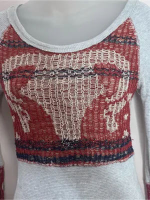 We The Free thermal Henley Bull Light Gray Burgundy Patterned size XS cotton thumbnail 4