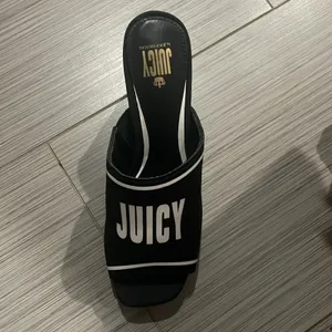 NWT Juicy Couture J-Girly Black White Logo Block Heel Mules Y2K Size 9.5 thumbnail 10