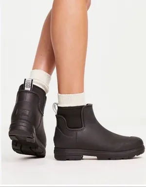 UGG Droplet Black Waterproof Chelsea Rain Boots Women’s Size 8 thumbnail 1