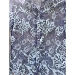 Alexis Floral Lace Blouson Sleeve Sheer Button Front Silk Blouse Romantic XS thumbnail 6