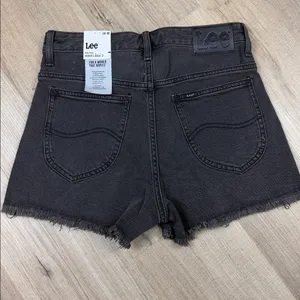 NWT Lee Black Mid Rise Frayed Hem‎ Denim Shorts Women's Size 26 Cutoff thumbnail 3