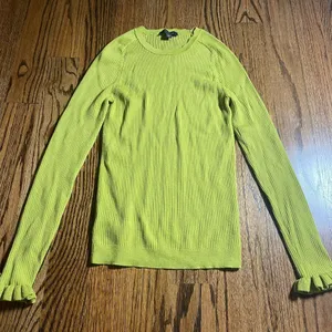 Ann Taylor Ribbed Knit Ruffle Cuff Sweater Chartreuse Green Size M thumbnail 1