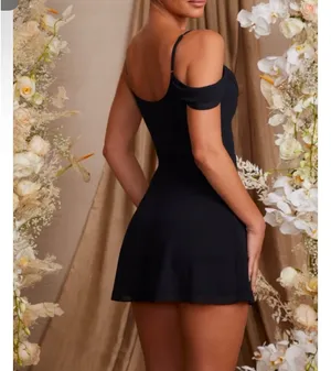 NWT oh Polly black mini dress with off shoulder design, size 6 thumbnail 2