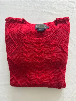 Pendleton Cashmere Cotton Blend Red Cable Knit Crewneck Sweater thumbnail 7