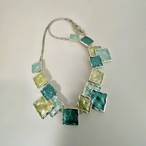 Blue and green square design necklace thumbnail 4