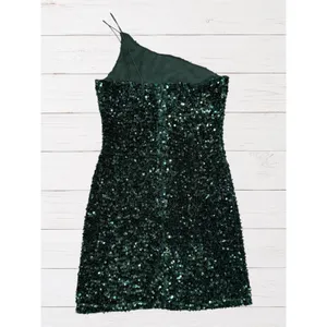 Green Sequin Homecoming Dress One Shoulder Mini Side Slit Size S Midnight Doll thumbnail 3