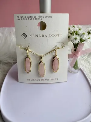 Kendra Scott Eva 14K Gold Over Brass Drop Earrings & Necklace-Rose Quartz thumbnail 8