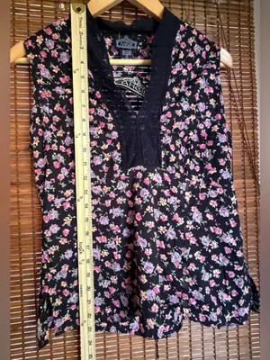 Vintage Angie Floral Tunic Top Large Black Boho V Neck NWT Y2K thumbnail 6