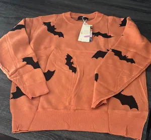 Halloween Bat Pattern Orange Sweater Size M thumbnail 1