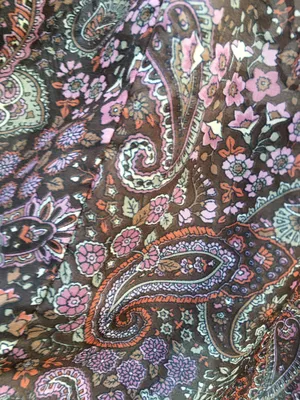 Vintage 70s 80s Dimension V Sheer Brown Pink Paisley Knee Length Skirt Midi S thumbnail 5
