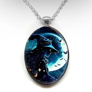 Gothic Aesthetic Oval Witch Avatar‎ Zinc Alloy Necklace Trendy Silver Plated thumbnail 7