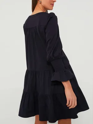 Pomander Place Kenzo Dress Navy Cotton Poplin Tiered Ruffle Mini Dress‎ Size XS thumbnail 2
