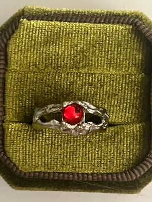 Red Cat Eye Design w/ Intricate Silver Details Open Ring Size 6 thumbnail 2