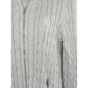 Lauren Ralph Lauren Light‎ Gray Cable Knit Zip Up Sweater Womens MED CabinCore thumbnail 2