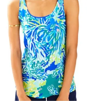 Lilly Pulitzer Kinsey Tank MEDIUM Wade & Sea Coastal Designer Blue‎ Green thumbnail 1