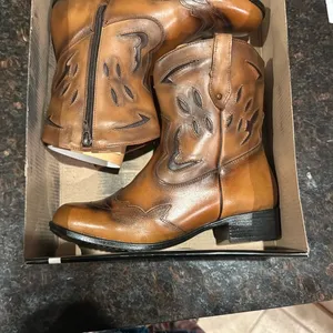 Sandro Moscoloni Brown Leather Cowboy Boots Tan Size 7 thumbnail 3