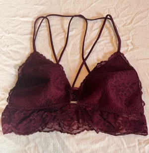 PINK Victoria’s Secret Burgundy Lace Longline Racerback Bralette Size L thumbnail 1