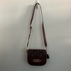 Coach Elle Saddle Bag with Signature Chain Print Style #F38111 in Burgundy Red thumbnail 2