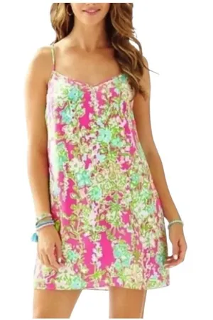 Lilly Pulitzer Silk Shift Dress Womens‎ XS Pink Floral T-Strap V-Neck Mini Silk thumbnail 1