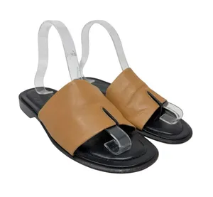 Tod's Leather Toe Ring Flat Slide Sandals Tan Black Made in Italy Size 8 thumbnail 1