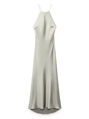 Zara midi dress satin effect slip halter maxi sage wedding party coctail thumbnail 8