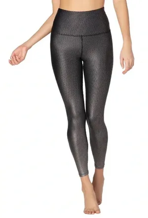 Beyond Yoga Spot On High Waisted Midi Leggings Size Medium Black Metallic Foil thumbnail 1