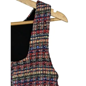 Zara Tweed Crop Tank Top Womens Medium Multicolor Plaid Button Front Square Neck thumbnail 10