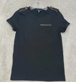 Lauren Ralph Lauren Shirt Womens Extra Small‎ Black Crew Neck Millitary Tee thumbnail 1