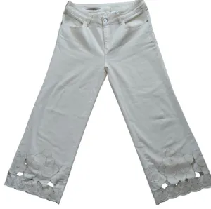 pilcro and the letterspress Cream Wide-Leg Pants with Floral Hem thumbnail 1