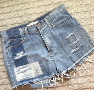 Vervet Flying Monkey Blue High-Waisted Jean Shorts with Frayed Hem thumbnail 1