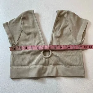 Aerie Ribbed O Ring Cutout Crop Top Beige Short Sleeve Size M thumbnail 6