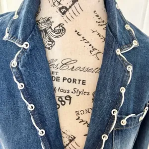 Vintage New Identity Denim Jacket Boho Lace Trim Button Front Cotton India~ M💛 Blue Size M thumbnail 7
