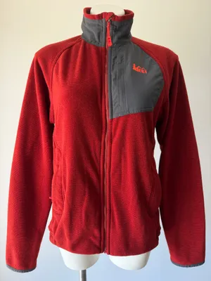 REI Polartec Brick Red w/Grey Fleece Zip Up Jacket thumbnail 1