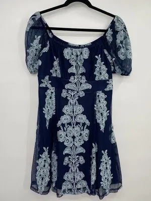 Altar'd State Fit n Flare Dress Lace Overlay Mini Short Sleeve Womens Large NEW thumbnail 1