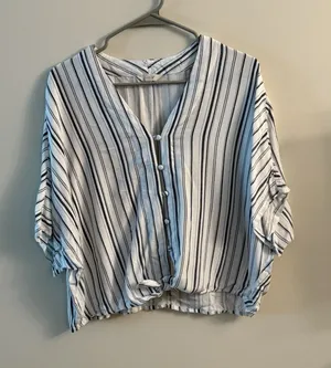 Sim And Sam Womens‎ White Blue Striped 100% Rayon Size Medium thumbnail 1