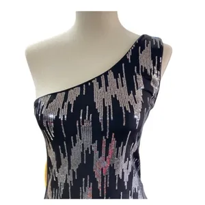 Charlotte Russe Womens Dress Sz S One Shoulder Black and Silver‎ Sequin Mini thumbnail 2