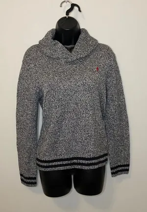 Polo Ralph Lauren Grey White Cable Knit Shawl Collar Sweater Sz Small thumbnail 1