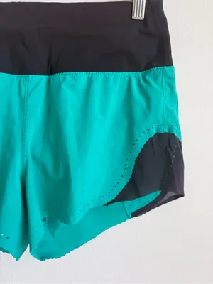 Lululemon Smooth Stride Shorts 4 Viridian Green Black Running Brief Lined Zip thumbnail 7
