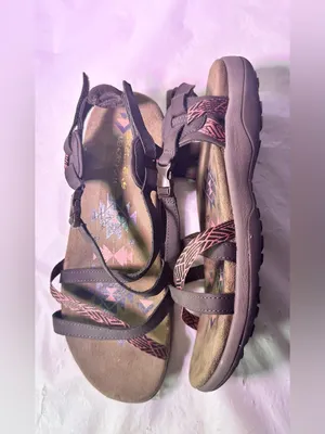 Skechers Brown Sandals with Pink Patterned Straps thumbnail 6