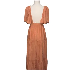 Vestique V-Neck Open Back Peach Ruffled Maxi Lined Dress Size M thumbnail 5