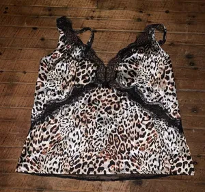 Victoria’s Secret cheetah print black lace L lingerie silky tank thumbnail 1