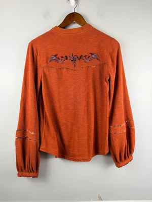 Free People Orange Cedar Sundance Kid Embroidered Western Henley Shirt Size S thumbnail 6