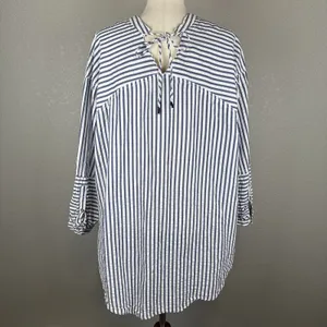 We the Free People One‎ Of the Boys Striped Tunic Top Shirt Size M Button Cotton thumbnail 6