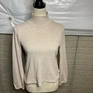 Madewell Off White Ribbed Texture Long Sleeve Turtleneck‎ Top Size Small thumbnail 3