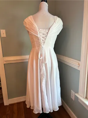 White V-Neck Chiffon A-Line Dress with Beaded Accent thumbnail 2