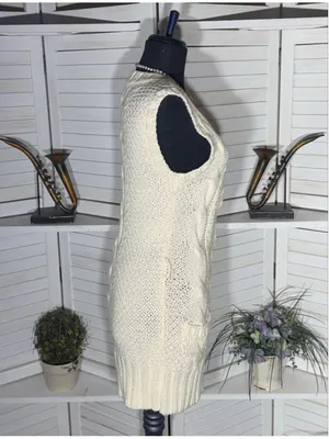 Bebe vintage Y2K long knit vest cream cable knit pockets coquette cottage boho thumbnail 3