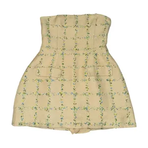 Amanda Uprichard Bethany Tweed Strapless Skort Romper Size L Cream Plaid thumbnail 1