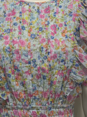 LoveShackFancy 100% Cotton Smocked Ruffle Mini Dress Blue & Pink Floral Size XS thumbnail 6