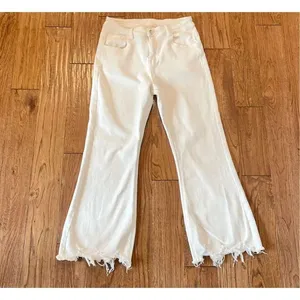 Lolong white high rise kick crop distressed hem jeans 8 thumbnail 11